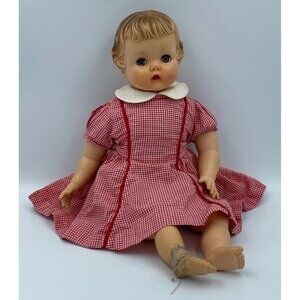 Vintage Madame Alexander Baby Doll Red Gingham Dress Collectible 18-Inch